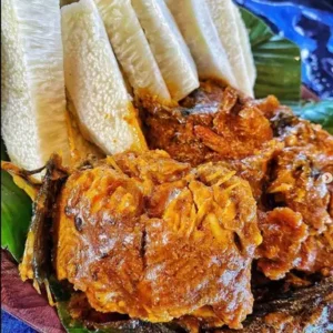 Boiled yam & vegetable owoh sauce